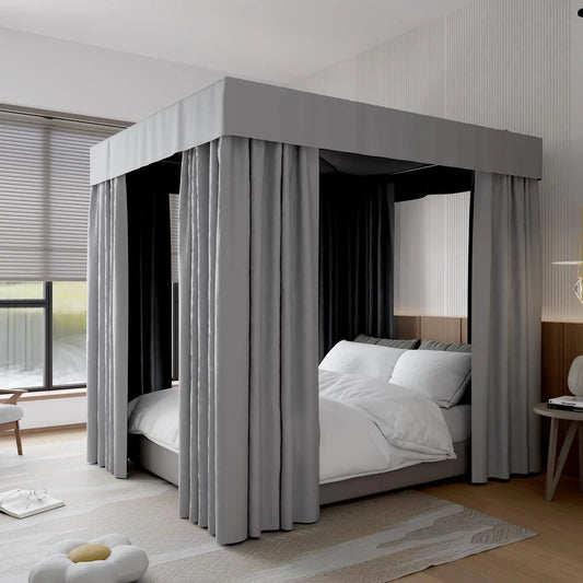 Grey Canopy Bed Curtains – Twin Size