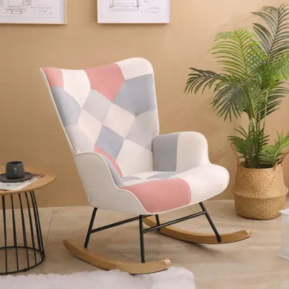 Patchwork Chair - Rocking Chair for Baby Nursery with Wood Legs