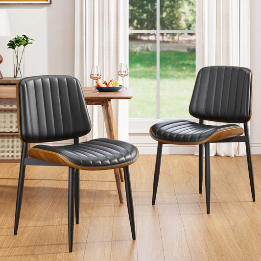Set of 2 Mid-Century PU Leather Dining Chairs