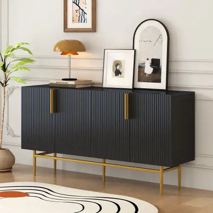 Modern 4-Door Black Sideboard with Gold Handles