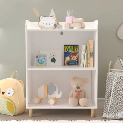 3 Tier Kids Bookcase, White Bookshelf & Toy Organizer