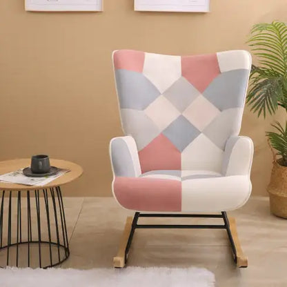 Patchwork Chair - Rocking Chair for Baby Nursery with Wood Legs