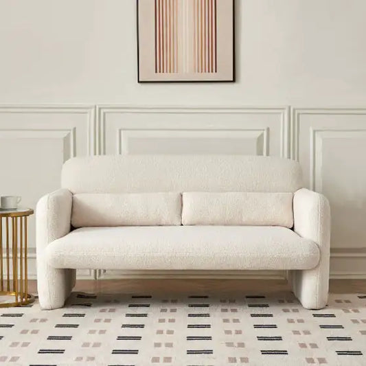 Sherpa Fabric Compact Sofa with Support Pillows