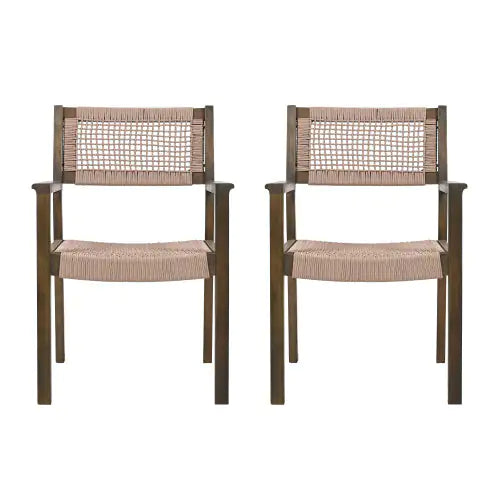 Woven Rope and Acacia Dining Chairs (2)