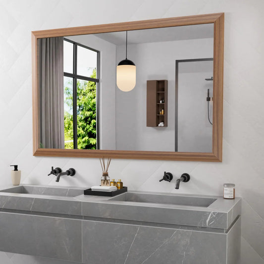 Large Walnut Wood Bathroom Mirror 50"x30"