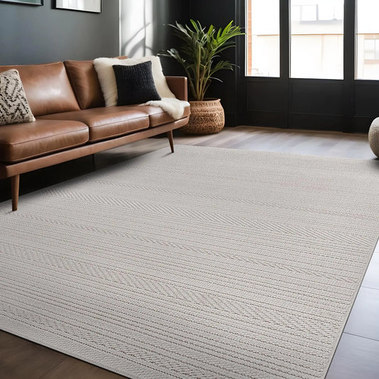 9x12 Neutral Rug - Modern Micro Loop Geometric Rug for Living Room