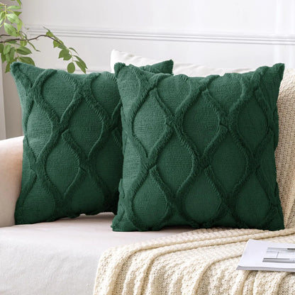 Dark Green Faux Wool Throw Pillow Covers Set