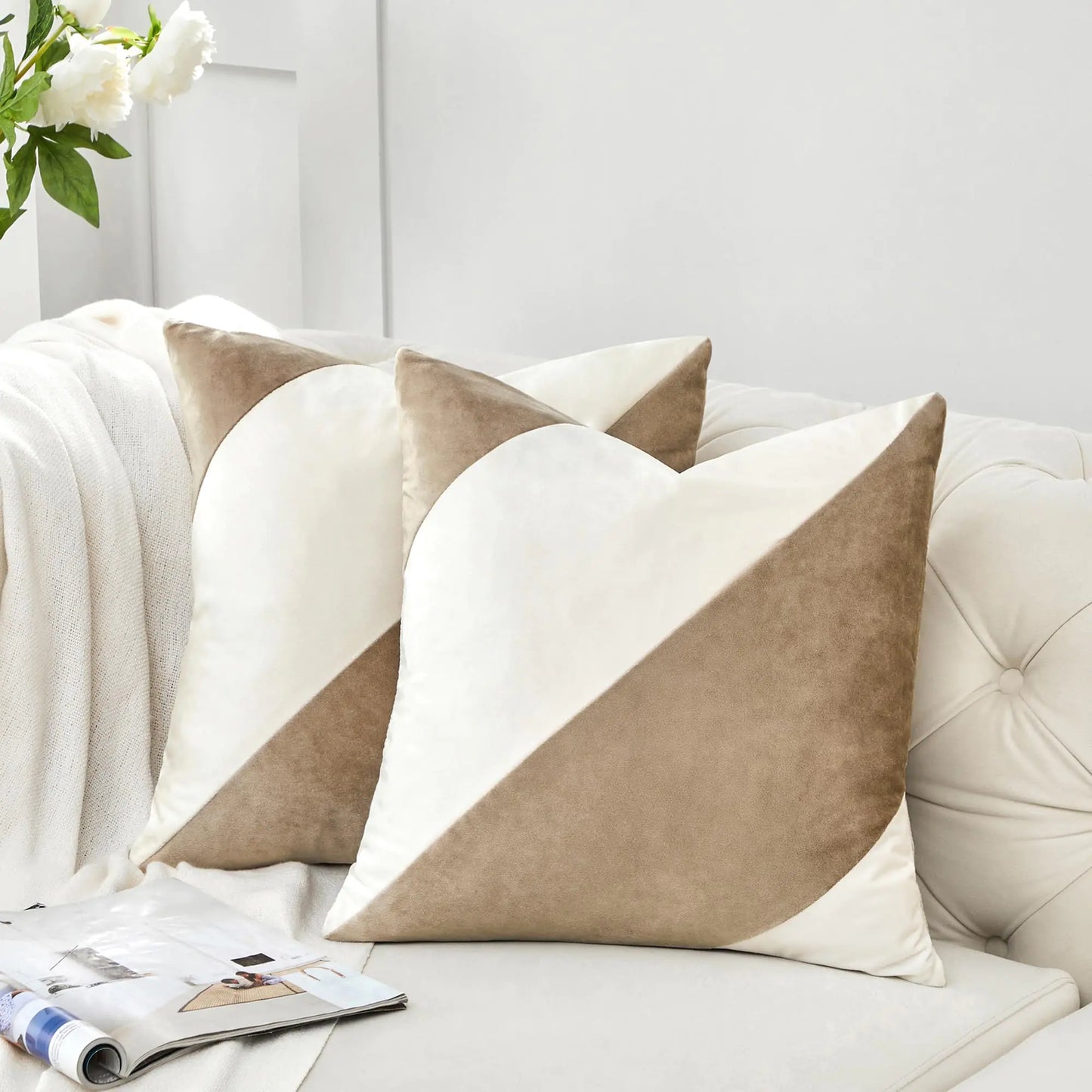 2-Pack Velvet Color Block Throw Pillow Covers