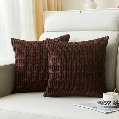 Set of 2 Dark Brown Corduroy Striped Pillow Covers 18x18"