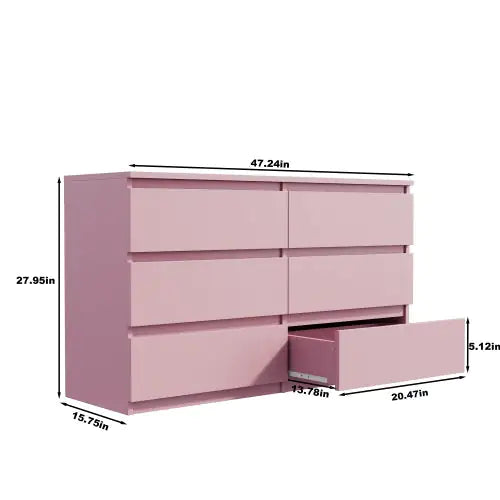 6 Drawer Dressing Table, Pink Bedroom Dresser