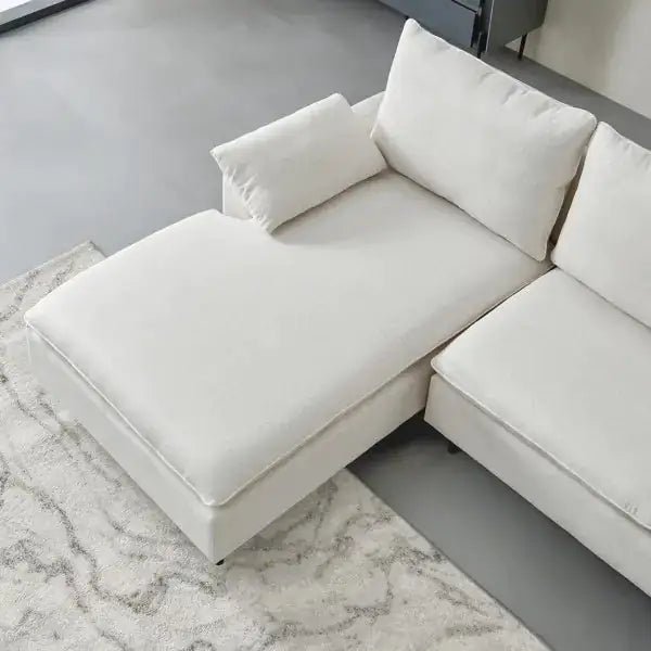 L-Shaped Sectional Sofa with Right Chaise, Linen Modern White Sofa