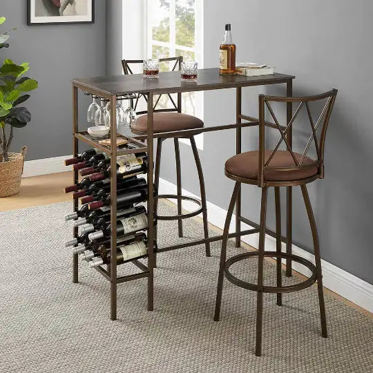 Retro Brown 3-Piece Bar Table Set with Stools