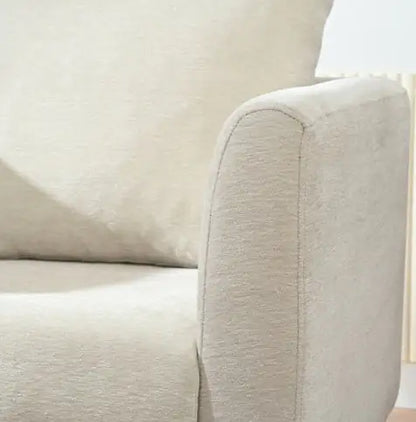 Beige Upholstered Accent Chair with Solid Wood Legs and Lumbar Pillow