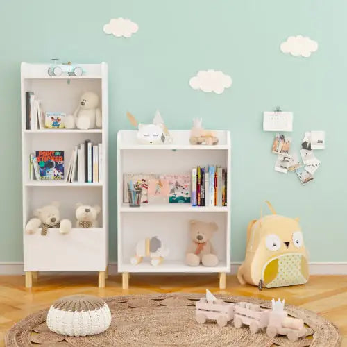 3 Tier Kids Bookcase, White Bookshelf & Toy Organizer
