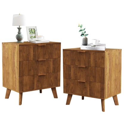 Set of 2 Nightstands - Walnut Wood Nightstand with Drawers