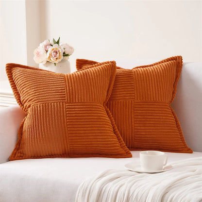 2 Burnt Orange Spliced Corduroy Pillow Covers 18x18"