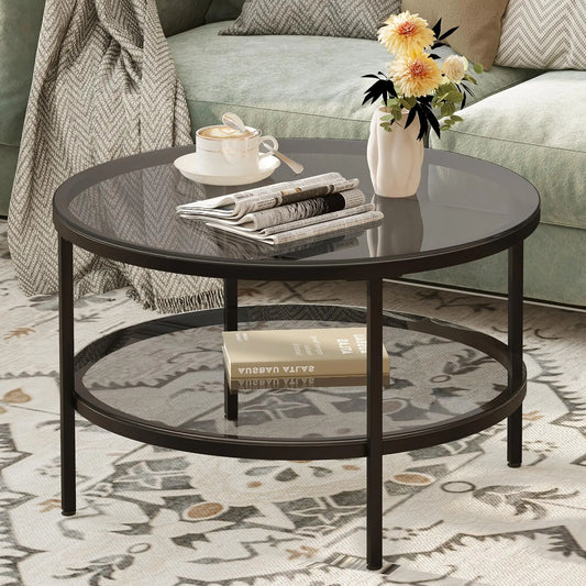 26” Round Two-Tier Glass Coffee Table