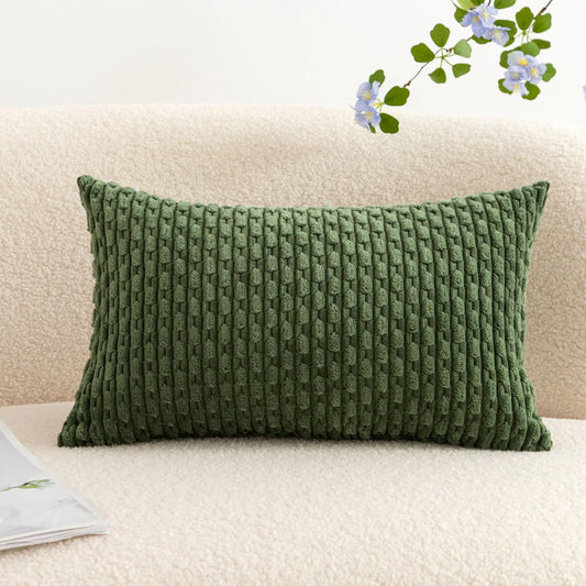 Green Corduroy Rectangular Lumbar Pillow Cover 12x20"