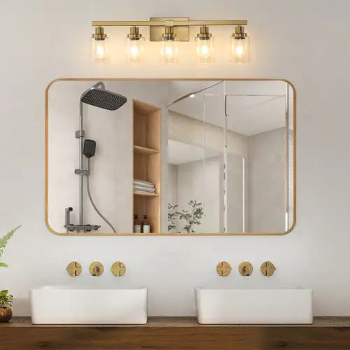 Gold Vanity Wall Light, Clear Glass Shades, Modern Bathroom Fixture