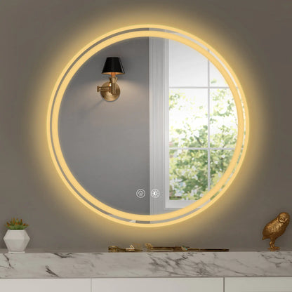 28” Round Mirror - Bathroom Wall Mirror with LED Lights