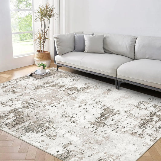 Taupe Beige Washable Abstract Area Rug 4"x6"