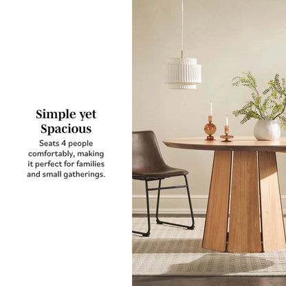 Modern Pedestal Dining Table, Brown Round Solid Wood Dining Table