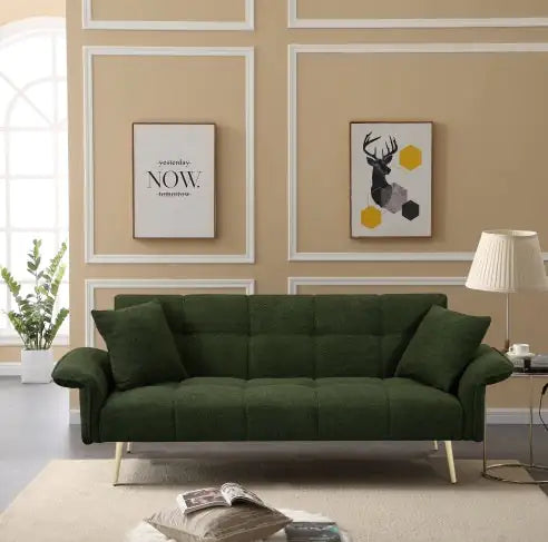 Beige Small Sofa - Convertible Sofa Bed with Armrests