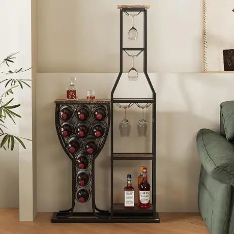 Freestanding Wine Rack, Wood Wine Storage Shelf (Holds 11 Bottles)