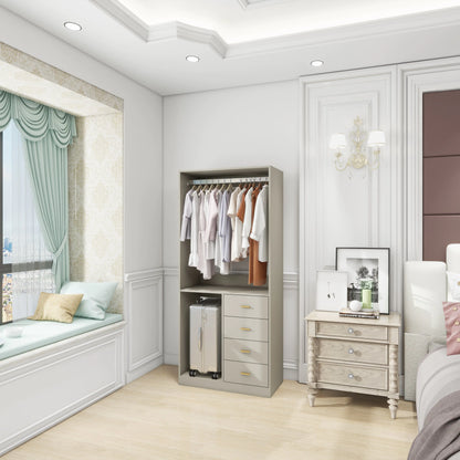 Grey Bedroom Wardrobe with 4 Drawers, Shelves and Hanging Rod