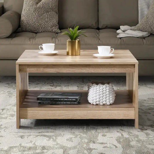 31.5" Black Oak Square Coffee Table with Shelf