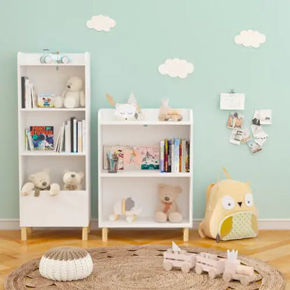 4 Tier Kids Bookcase and Toy Organizer, White Kids Bookshelf