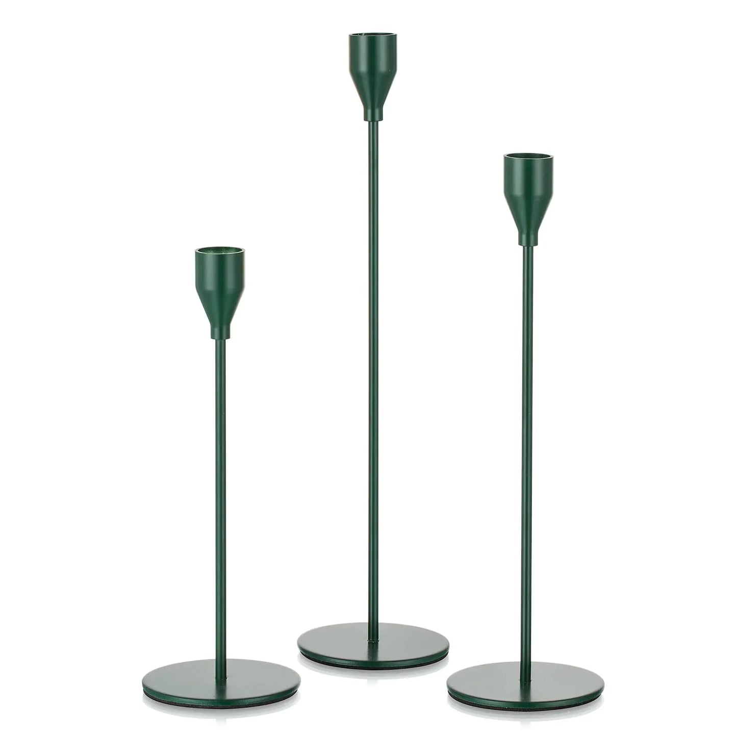 Set of 3 Green Candlestick Holders - Metal Taper Candle Holders