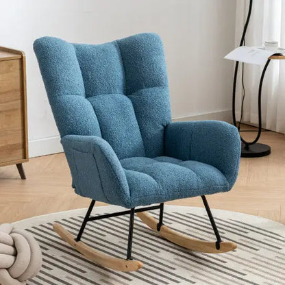 Blue Rocking Chair for Baby Nursery - Nursing Chair with Pockets