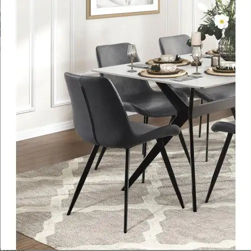 Gray Faux Leather Dining Chairs Set of 2 Modern
