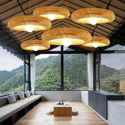 Modern Bamboo Woven Waterproof Pendant Light
