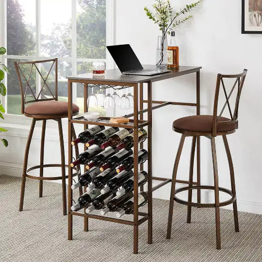 Retro Brown 3-Piece Bar Table Set with Stools