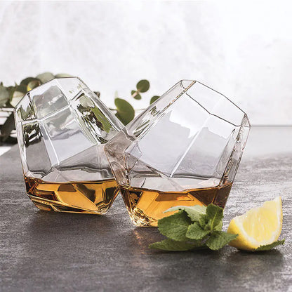 Diamond Whiskey Glass, 370ml Crystal Cocktail Glass