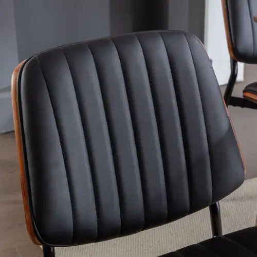 Set of 2 Mid-Century Black Faux Leather Dining Chairs