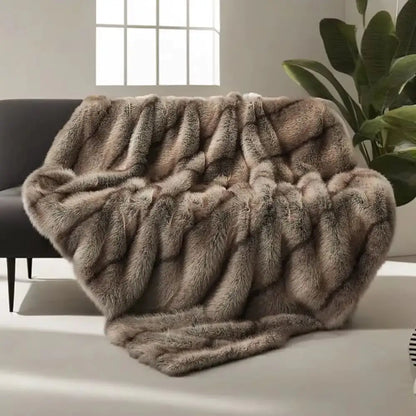 Luxury Plaid Faux Fur Blanket Soft Warm Throw