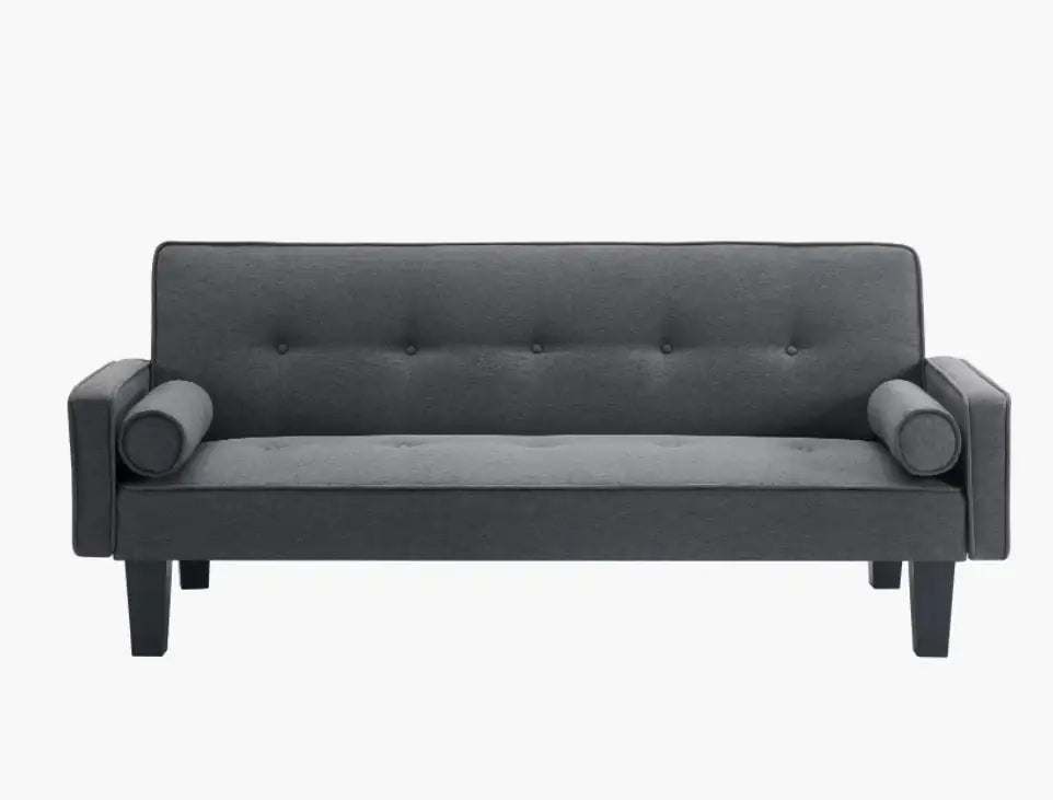 Dark Grey Tufted Fabric Loveseat Sofa with Pillows