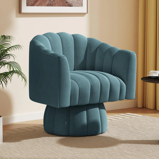 360° Mid-Century Blue Velvet Swivel Accent Chair