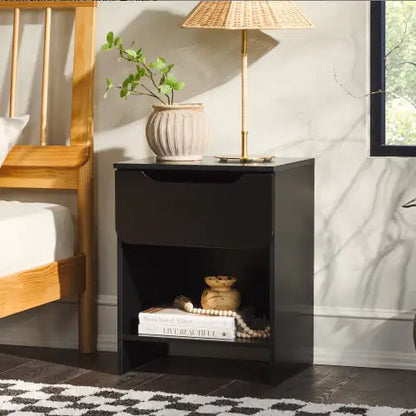 Black Nightstand with Drawers - Modern Small Nightstand