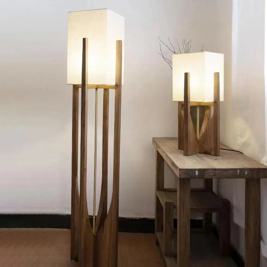Retro Wooden Table Lamp with Fabric Shade