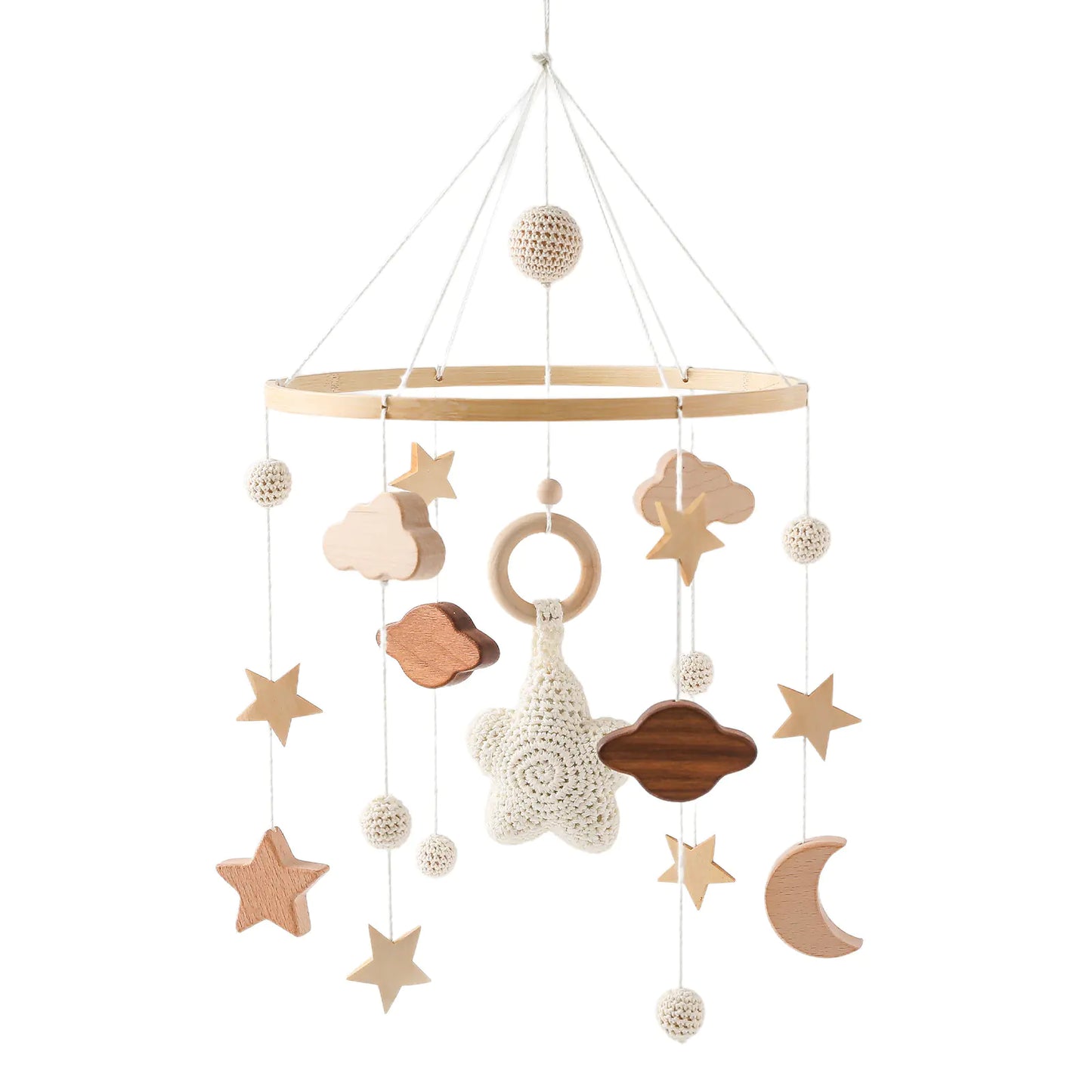 Wooden Star Moon Cloud Cot Charm Mobile
