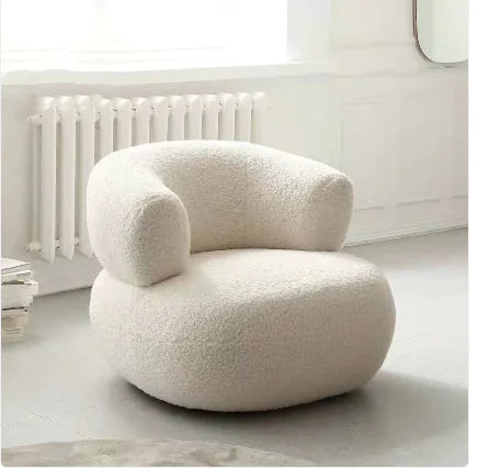 Modern Upholstered Accent Chair, White Lambswool Single Sofa Chair