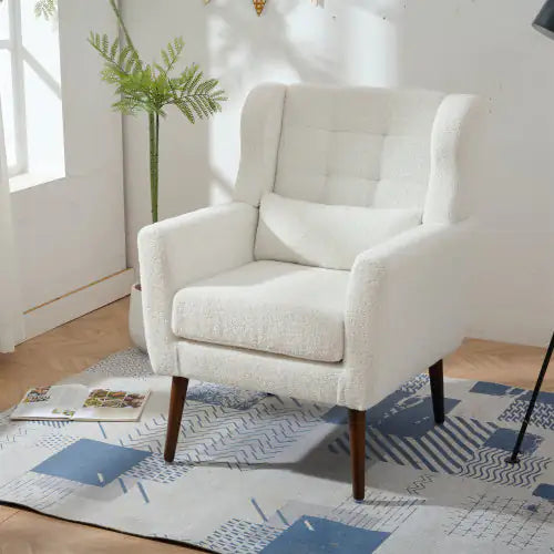 White Teddy Fabric Upholstered Accent Armchair