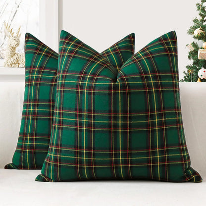 2 Scottish Tartan Plaid Christmas Pillow Covers 16x16"