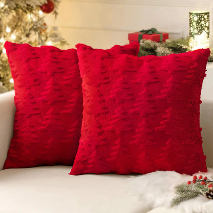 Set of 2 Red Christmas Tree Throw Pillow Covers