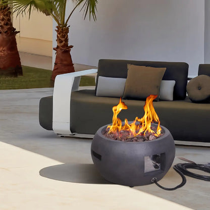 22” Round Concrete Gas Fire Pit – Modern Outdoor Propane Fire Bowl