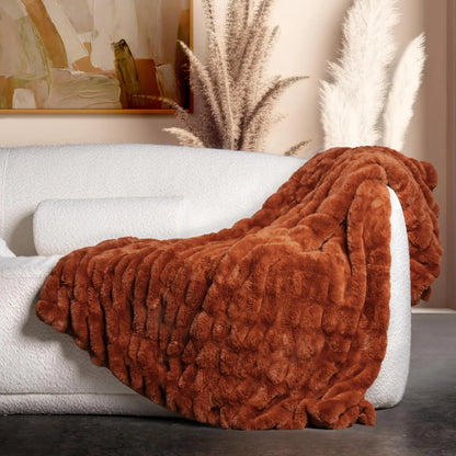 Rust Faux Rabbit Fur Throw Blanket 50x60 Lightweight